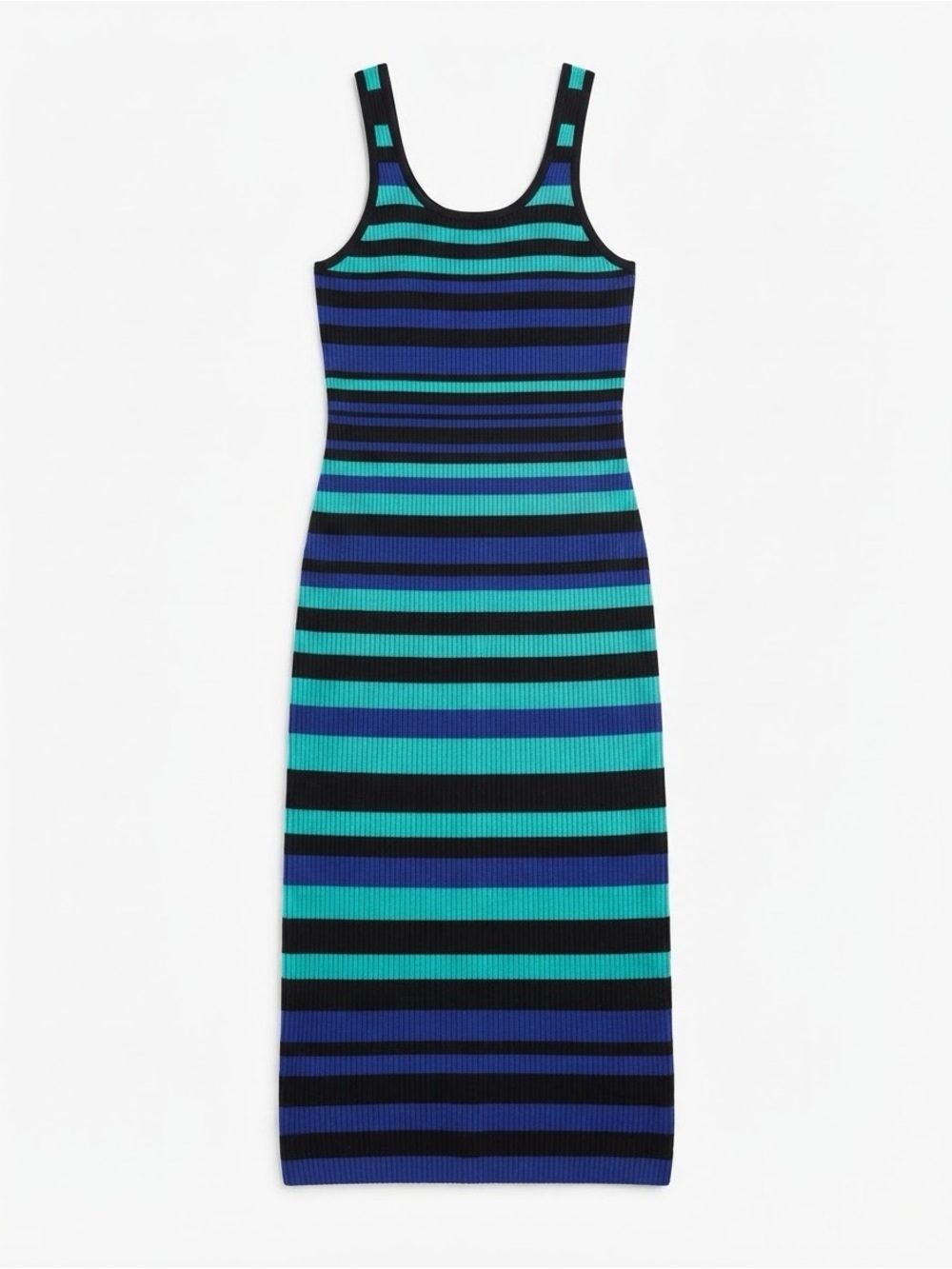 BOLD elements Ribbed Striped Tank Midi Dress in Teal and Navy